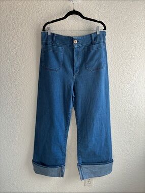 Maeve Anthropologie Colette Cuffed Wide Leg Jeans Dark Wash Ankle Crop 33T